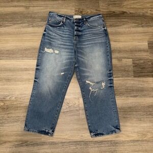 Free People Distressed Button Fly Straight Jeans Womens Size 31 Blue